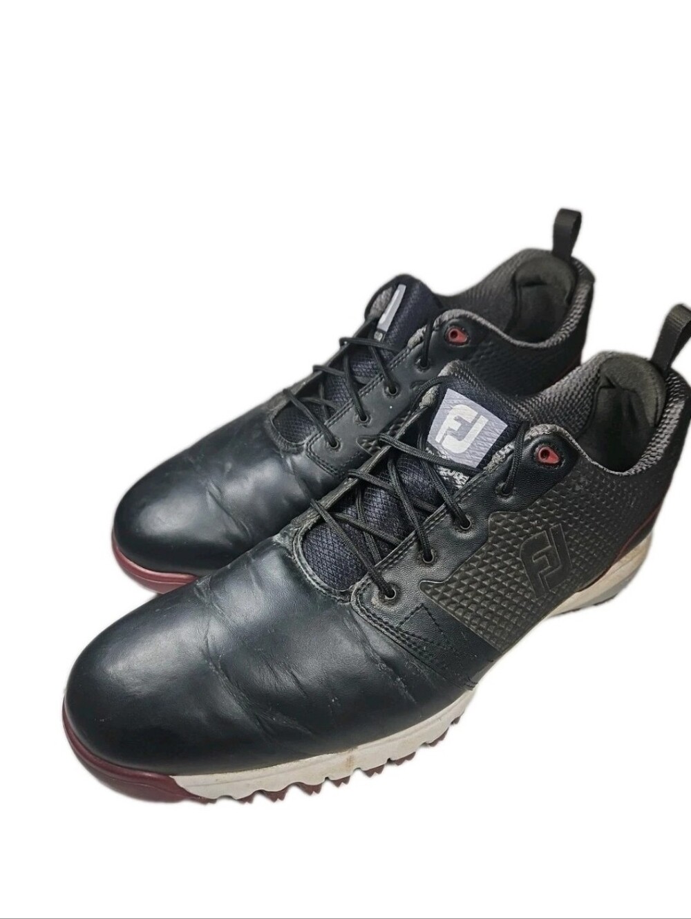FootJoy Men Sz:13 54098 Cleated Golf Shoe Soft Spike System Black/ Red/ EUC[7A